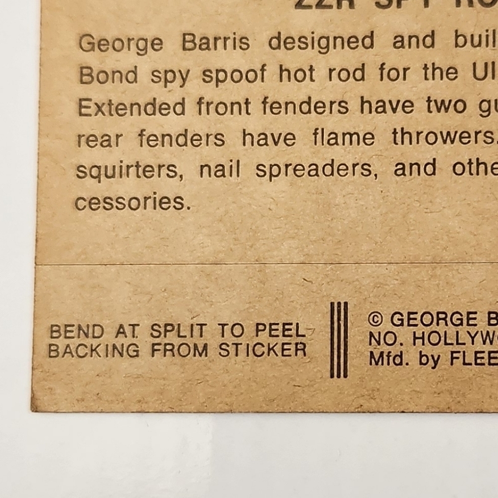 1974/1975 Fleer George Barris Kustom Cars Series 1 ZZR - Spy Rod Sticker Card Vn - Picture 5 of 14